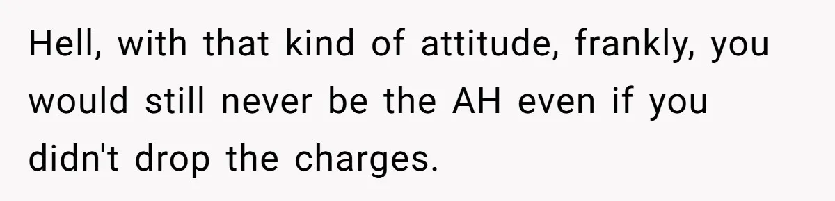 Hell, with that kind of attitude, frankly, you would still never be the AH even if you didn't drop the charges.