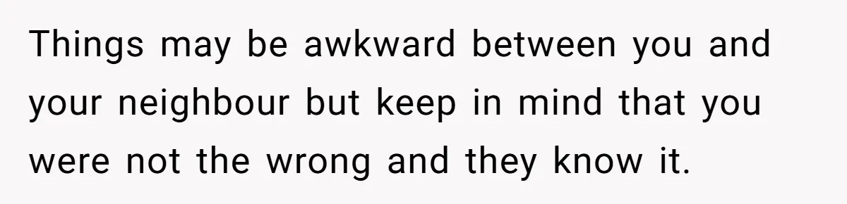 Things may be awkward between you and your neighbour but keep in mind that you were not the wrong and they know it.