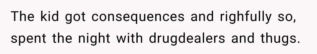 The kid got consequences and righfully so, spent the night with drugdealers and thugs.