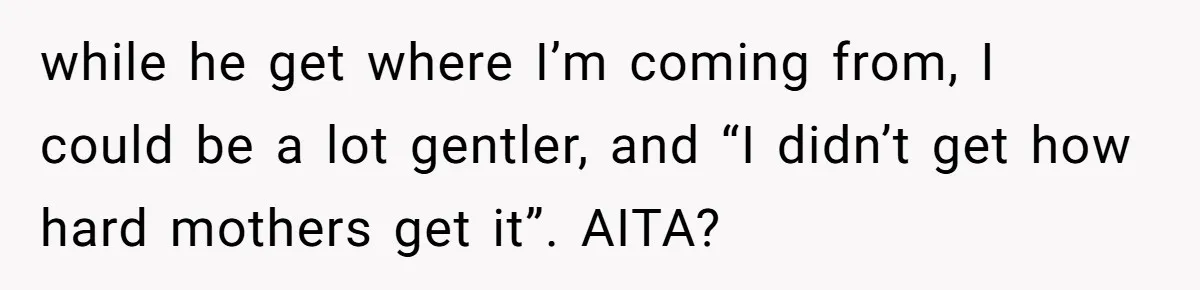 while he get where I’m coming from, I could be a lot gentler, and “I didn’t get how hard mothers get it”. AITA?