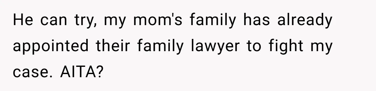 He can try, my mom's family has already appointed their family lawyer to fight my case. AITA?