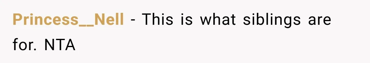 Princess__Nell − This is what siblings are for. NTA