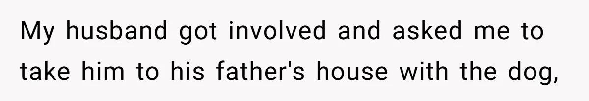 My husband got involved and asked me to take him to his father's house with the dog,