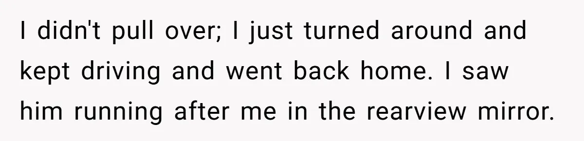 I didn't pull over; I just turned around and kept driving and went back home. I saw him running after me in the rearview mirror.