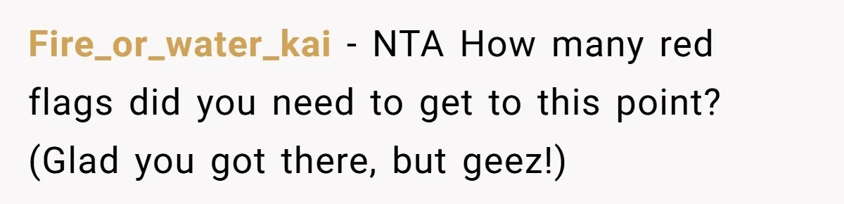 Fire_or_water_kai − NTA How many red flags did you need to get to this point? (Glad you got there, but geez!)