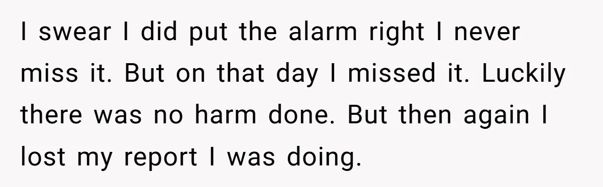 I swear I did put the alarm right I never miss it. But on that day I missed it. Luckily there was no harm done. But then again I lost...