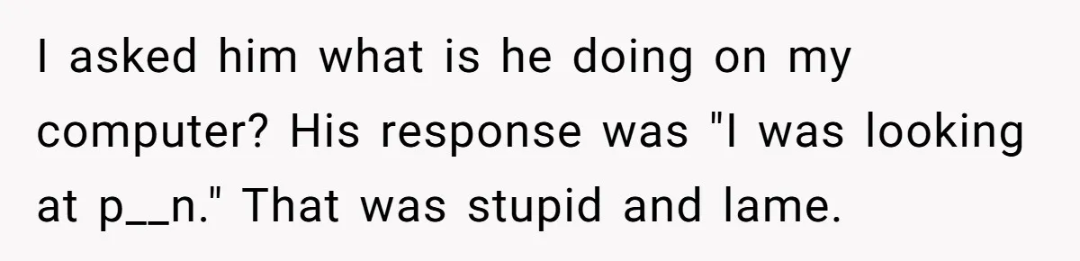 I asked him what is he doing on my computer? His response was "I was looking at p__n." That was stupid and lame.