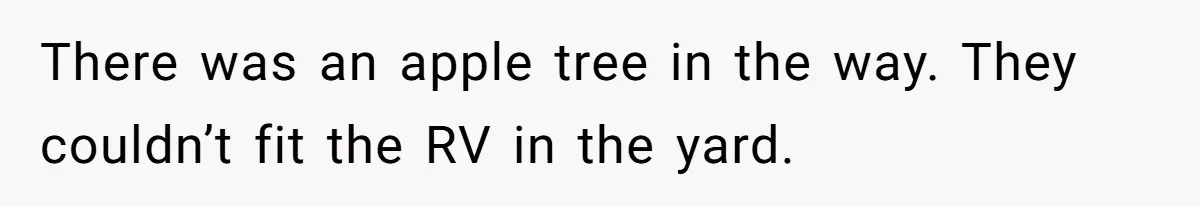 Woman Approves Fence Work Anyway, Can’t Believe Aunt Evicts Them Over Tree There was an apple tree in the way. They couldn’t fit the RV in the yard.