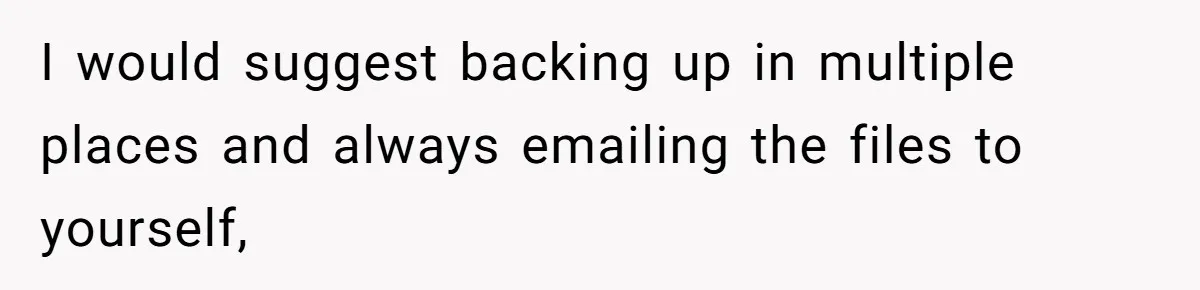 I would suggest backing up in multiple places and always emailing the files to yourself,