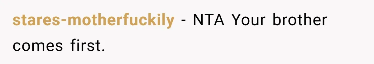 stares-motherfuckily − NTA Your brother comes first.