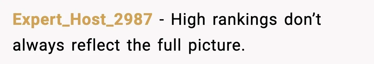 Expert_Host_2987 - High rankings don’t always reflect the full picture.