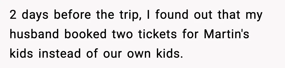 2 days before the trip, I found out that my husband booked two tickets for Martin's kids instead of our own kids.