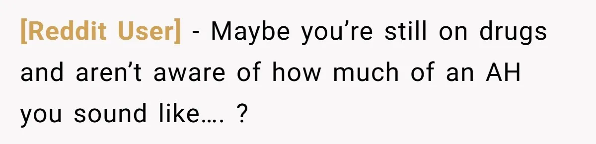 [Reddit User] − Maybe you’re still on drugs and aren’t aware of how much of an AH you sound like…. ?