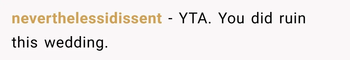 Catering Family Defends Son Upon Confronting Bartender, One Side Gets Fired, The Other Almost Arrested neverthelessidissent − YTA. You did ruin this wedding.