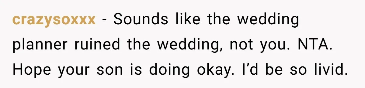 Catering Family Defends Son Upon Confronting Bartender, One Side Gets Fired, The Other Almost Arrested crazysoxxx − Sounds like the wedding planner ruined the wedding, not you. NTA. Hope your son is doing okay. I’d be so livid.