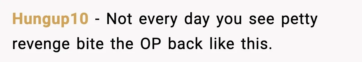 Hungup10 - Not every day you see petty revenge bite the OP back like this.