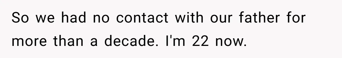 So we had no contact with our father for more than a decade. I'm 22 now.