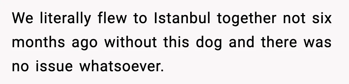 We literally flew to Istanbul together not six months ago without this dog and there was no issue whatsoever.