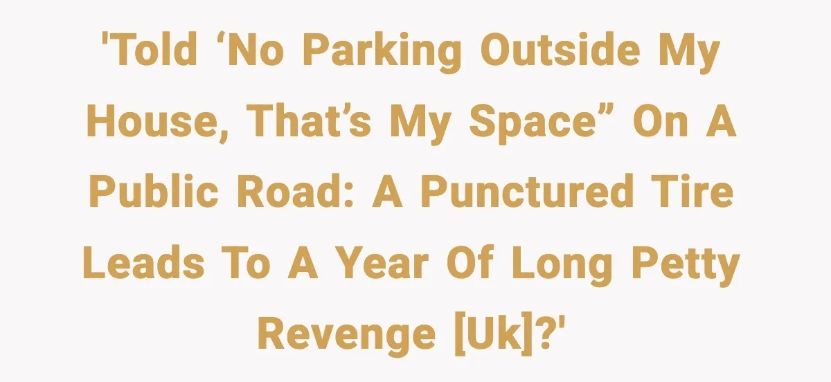 'Told ‘No parking outside my house, that’s my space” on a public road: a punctured tire leads to a year of long petty revenge [UK]?'