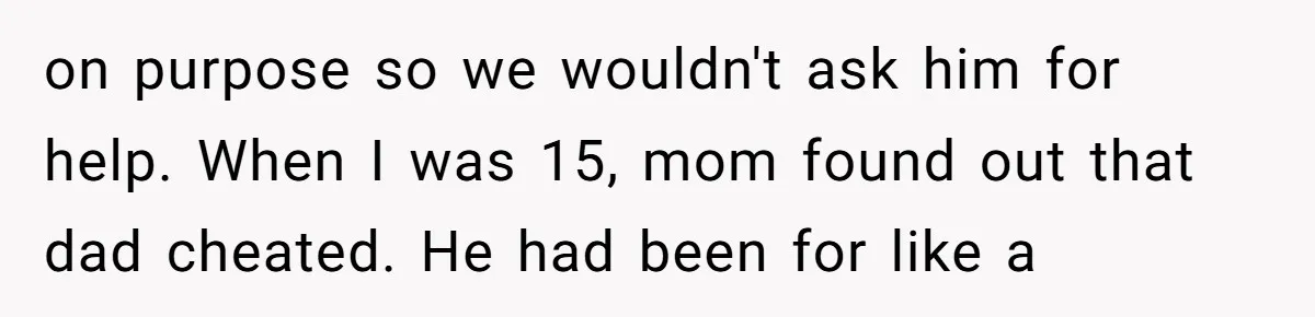 18-Year-Old Tells Absent Father the Brutal Truth After Years of Neglect on purpose so we wouldn't ask him for help. When I was 15, mom found out that dad cheated. He had been for like a