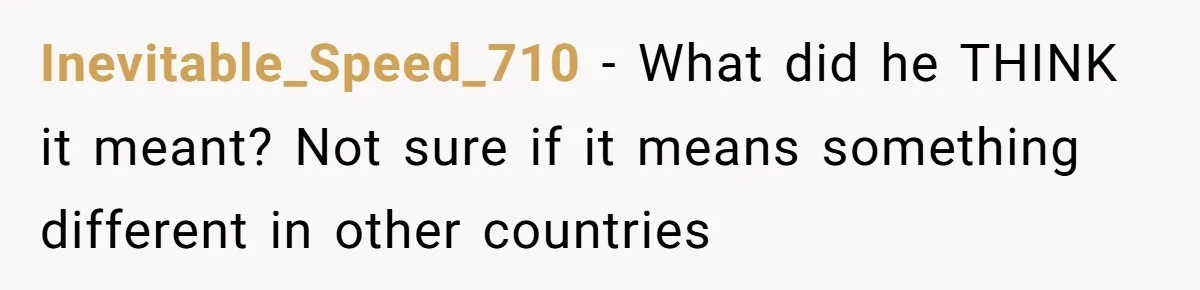 Inevitable_Speed_710 − What did he THINK it meant? Not sure if it means something different in other countries