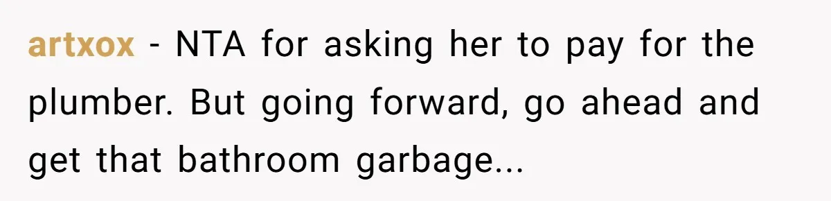 To Flush or Not to Flush: A Clogged Toilet Causes an Unexpected Relationship Rift artxox − NTA for asking her to pay for the plumber. But going forward, go ahead and get that bathroom garbage...