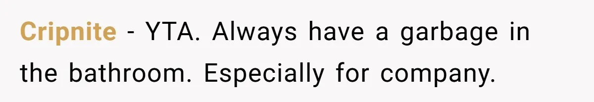 To Flush or Not to Flush: A Clogged Toilet Causes an Unexpected Relationship Rift Cripnite − YTA. Always have a garbage in the bathroom. Especially for company.