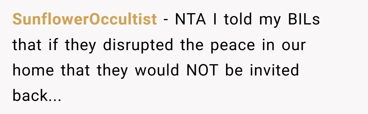 SunflowerOccultist − NTA I told my BILs that if they disrupted the peace in our home that they would NOT be invited back...