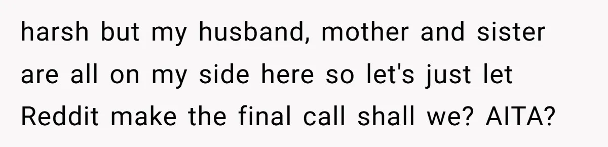 harsh but my husband, mother and sister are all on my side here so let's just let Reddit make the final call shall we? AITA?