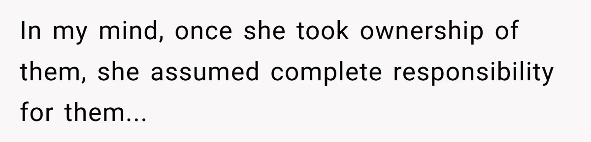 In my mind, once she took ownership of them, she assumed complete responsibility for them...