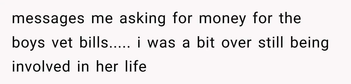 messages me asking for money for the boys vet bills..... i was a bit over still being involved in her life