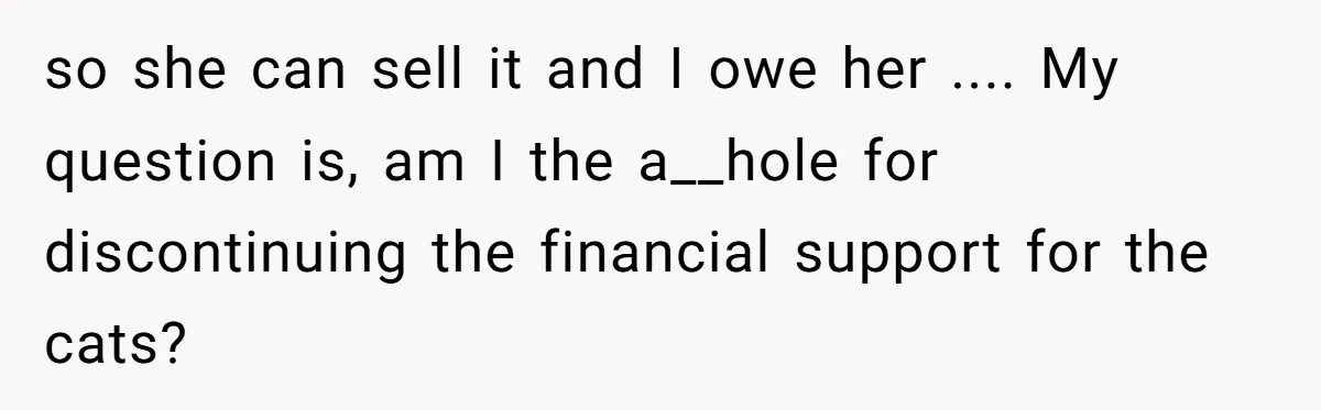 so she can sell it and I owe her .... My question is, am I the a__hole for discontinuing the financial support for the cats?