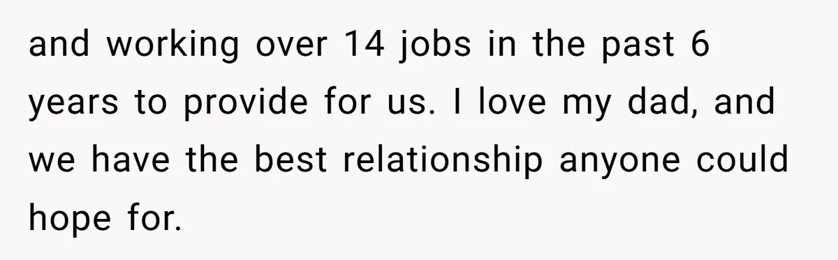 Bride Calls Fiancé Selfish After He Refuses To Let Her Dad Walk Her Down The Aisle and working over 14 jobs in the past 6 years to provide for us. I love my dad, and we have the best relationship anyone could hope for.