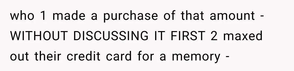 who 1 made a purchase of that amount - WITHOUT DISCUSSING IT FIRST 2 maxed out their credit card for a memory -