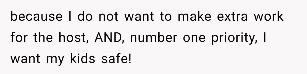 because I do not want to make extra work for the host, AND, number one priority, I want my kids safe!