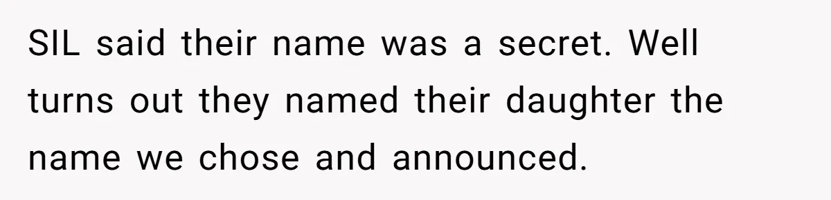 SIL said their name was a secret. Well turns out they named their daughter the name we chose and announced.