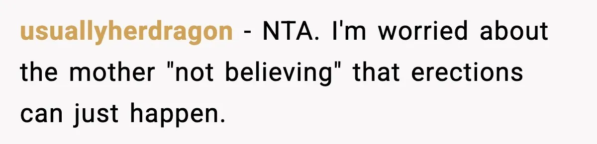 usuallyherdragon − NTA. I'm worried about the mother "not believing" that erections can just happen.