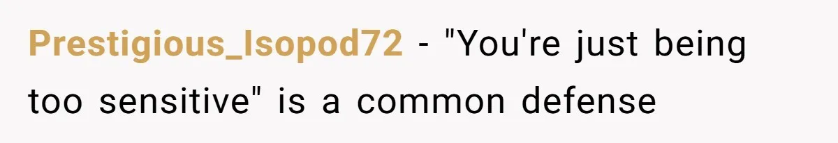 Prestigious_Isopod72 − "You're just being too sensitive" is a common defense