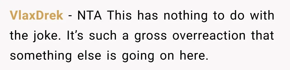 VlaxDrek − NTA This has nothing to do with the joke. It’s such a gross overreaction that something else is going on here.