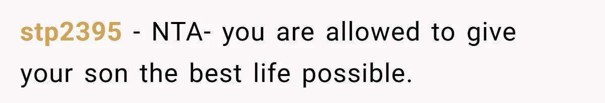 stp2395 − NTA- you are allowed to give your son the best life possible.