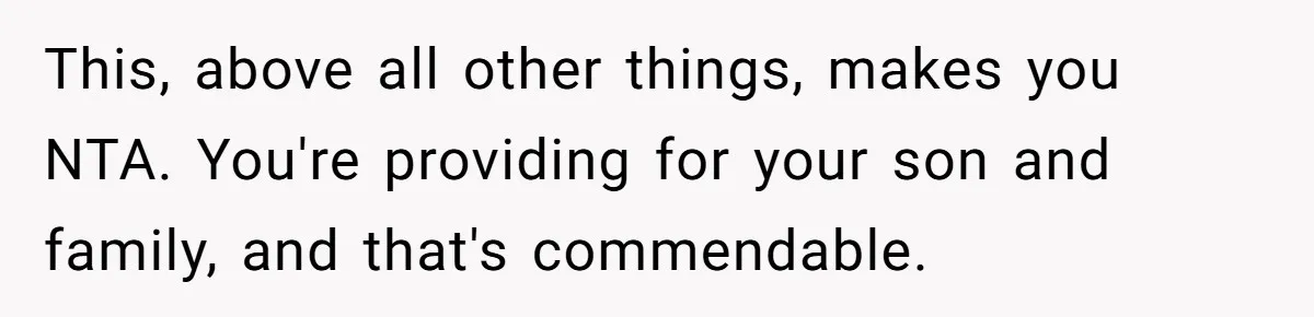 This, above all other things, makes you NTA. You're providing for your son and family, and that's commendable.