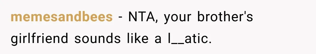 memesandbees − NTA, your brother's girlfriend sounds like a l__atic.