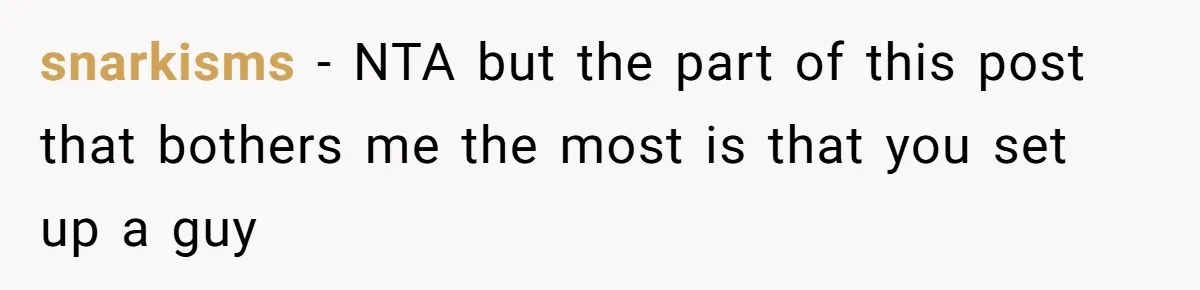 snarkisms − NTA but the part of this post that bothers me the most is that you set up a guy