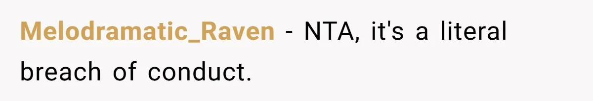 Melodramatic_Raven − NTA, it's a literal breach of conduct.