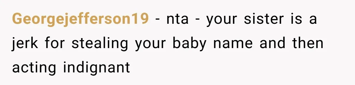 Georgejefferson19 − nta - your sister is a jerk for stealing your baby name and then acting indignant