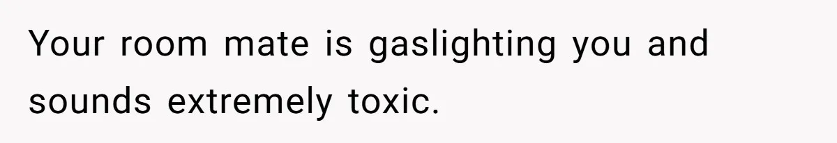 Your room mate is gaslighting you and sounds extremely toxic.