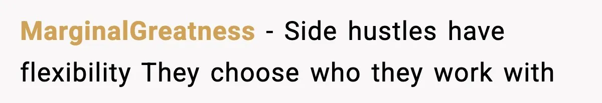 MarginalGreatness - Side hustles have flexibility They choose who they work with