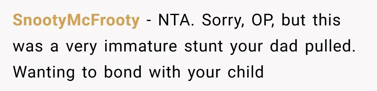 Dad Plays “Bonding Game” By Hiding Laptop, Then Calls Kid Terrible For Not Asking Him SnootyMcFrooty − NTA. Sorry, OP, but this was a very immature stunt your dad pulled. Wanting to bond with your child