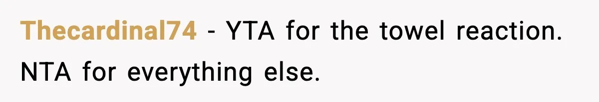 Thecardinal74 - YTA for the towel reaction. NTA for everything else.