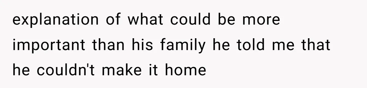 explanation of what could be more important than his family he told me that he couldn't make it home